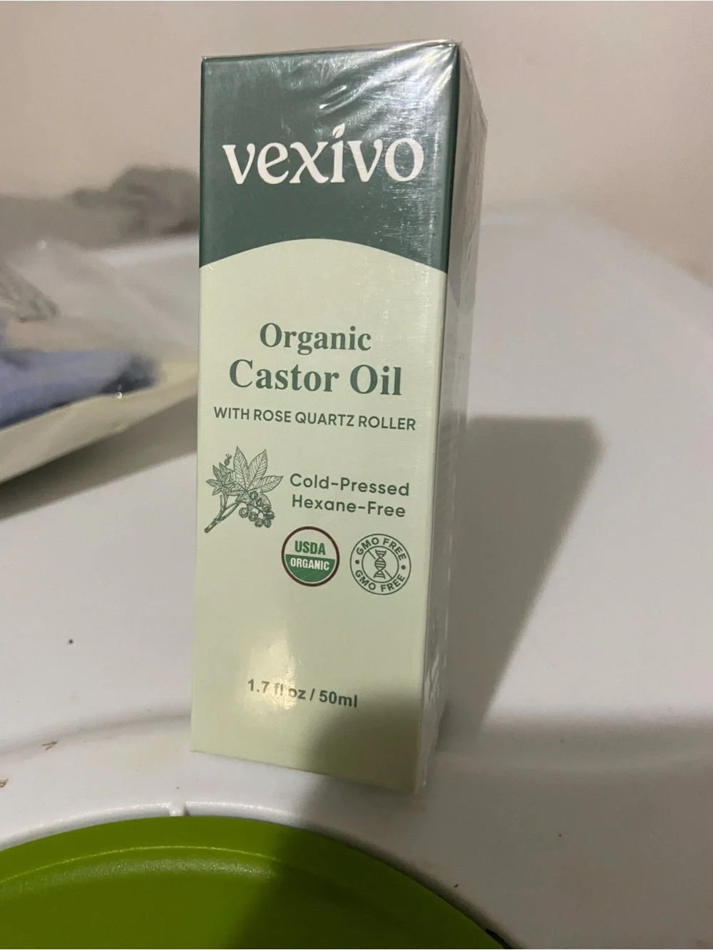 VEXIVO Organic Castor Oil Growth Oil Cold-Pressed Rose Quartz Roller 1.7 fl oz